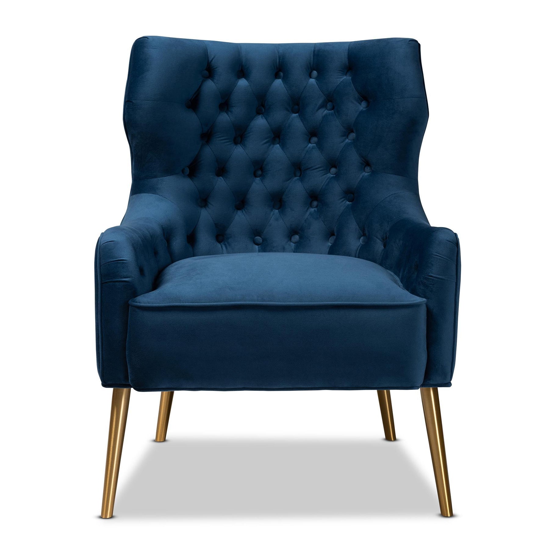 Baxton Studio Nelson Modern Luxe And Glam Navy Blue Velvet Fabric Upholstered And Gold Finished Metal Armchair  - TSF-6741-Navy Blue Velvet/Gold-CC