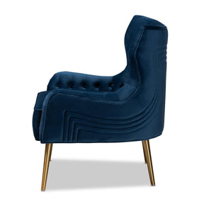 Baxton Studio Nelson Modern Luxe And Glam Navy Blue Velvet Fabric Upholstered And Gold Finished Metal Armchair  - TSF-6741-Navy Blue Velvet/Gold-CC