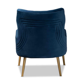 Baxton Studio Nelson Modern Luxe And Glam Navy Blue Velvet Fabric Upholstered And Gold Finished Metal Armchair  - TSF-6741-Navy Blue Velvet/Gold-CC