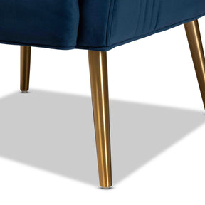 Baxton Studio Nelson Modern Luxe And Glam Navy Blue Velvet Fabric Upholstered And Gold Finished Metal Armchair  - TSF-6741-Navy Blue Velvet/Gold-CC