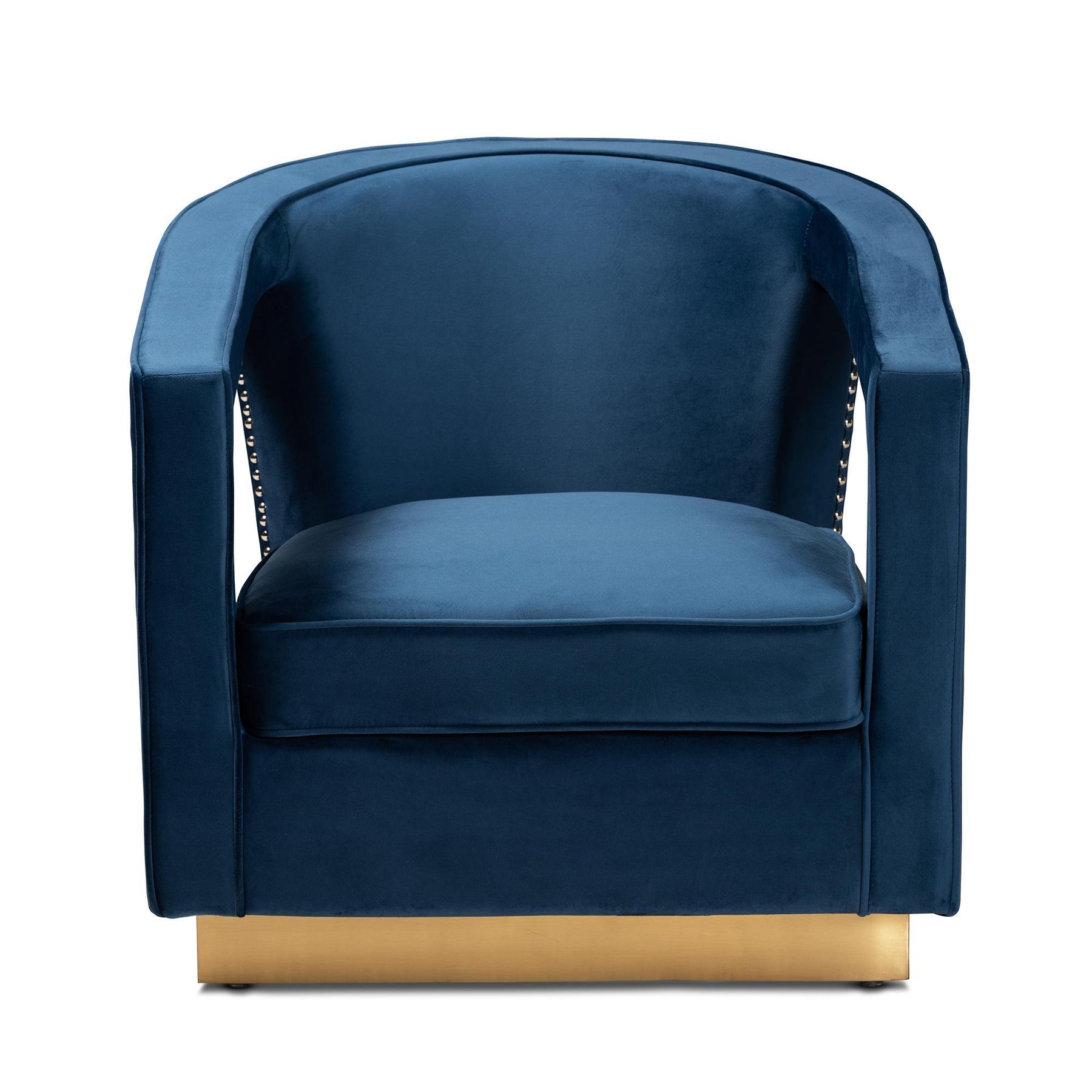 Baxton Studio Neville Modern Luxe And Glam Navy Blue Velvet Fabric Upholstered And Gold Finished Metal Armchair - TSF-6743-Navy Velvet/Gold-CC