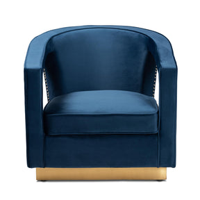 Baxton Studio Neville Modern Luxe And Glam Navy Blue Velvet Fabric Upholstered And Gold Finished Metal Armchair - TSF-6743-Navy Velvet/Gold-CC