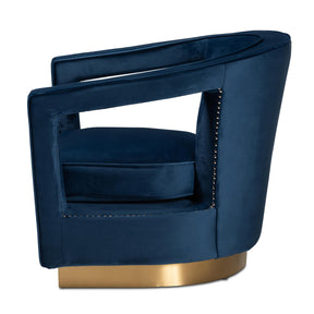 Baxton Studio Neville Modern Luxe And Glam Navy Blue Velvet Fabric Upholstered And Gold Finished Metal Armchair - TSF-6743-Navy Velvet/Gold-CC