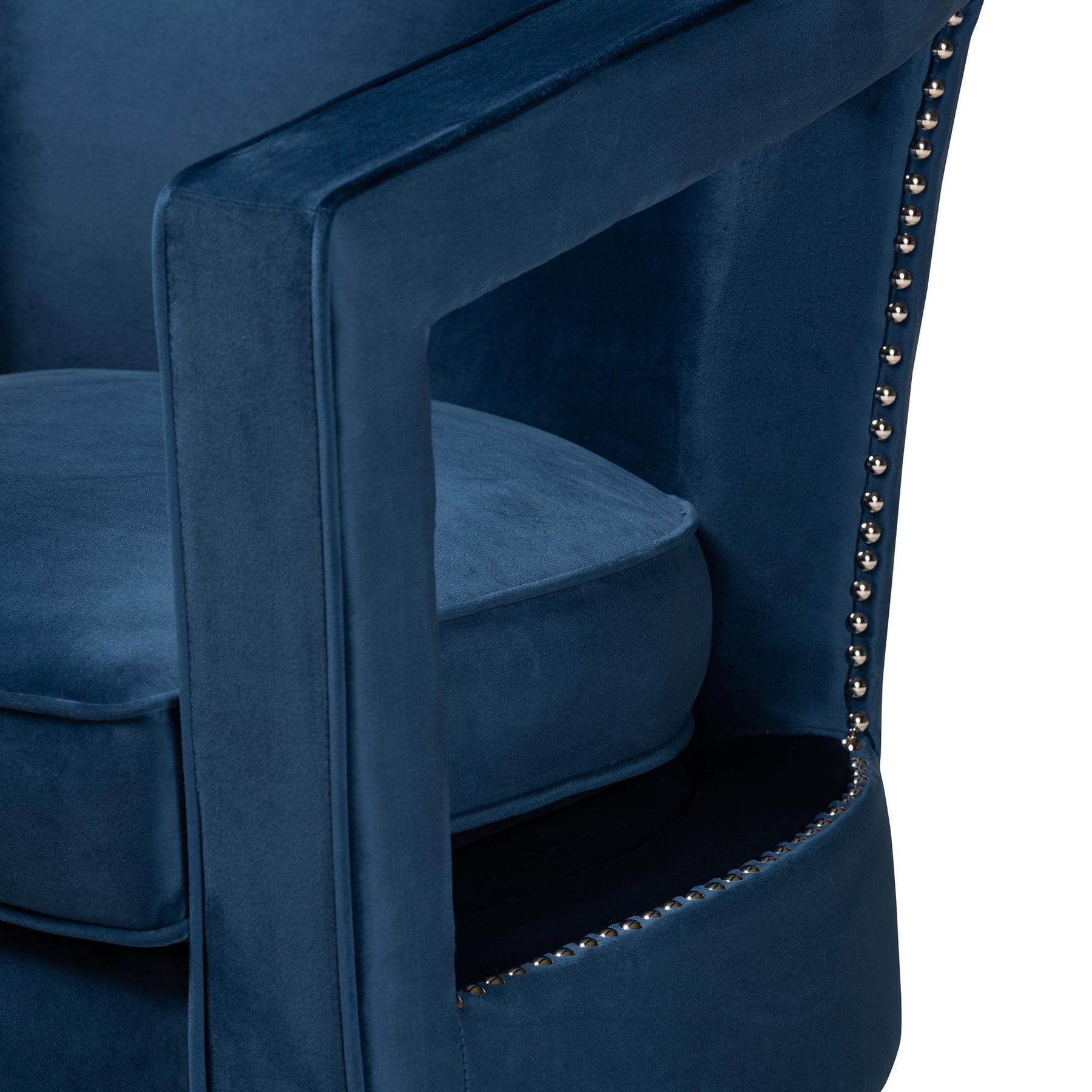 Baxton Studio Neville Modern Luxe And Glam Navy Blue Velvet Fabric Upholstered And Gold Finished Metal Armchair - TSF-6743-Navy Velvet/Gold-CC