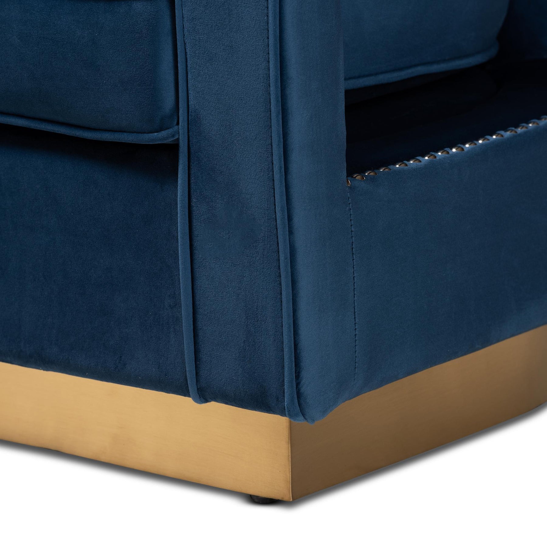 Baxton Studio Neville Modern Luxe And Glam Navy Blue Velvet Fabric Upholstered And Gold Finished Metal Armchair - TSF-6743-Navy Velvet/Gold-CC