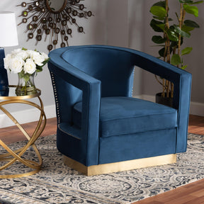 Baxton Studio Neville Modern Luxe And Glam Navy Blue Velvet Fabric Upholstered And Gold Finished Metal Armchair - TSF-6743-Navy Velvet/Gold-CC