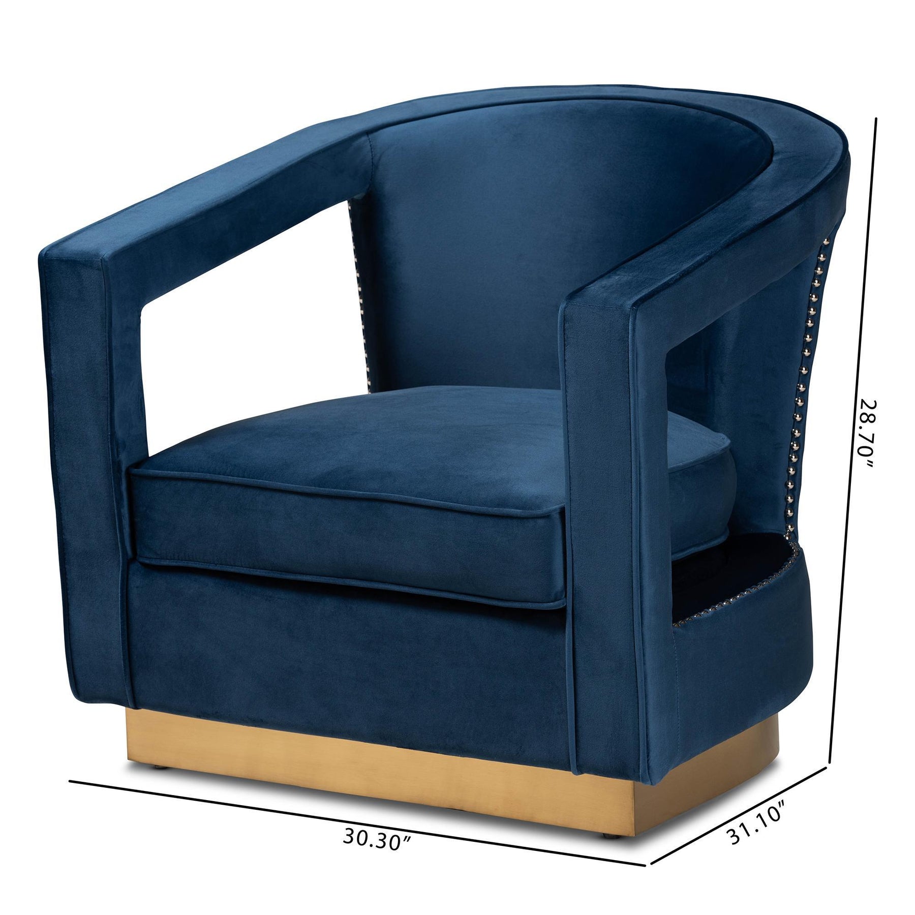 Baxton Studio Neville Modern Luxe And Glam Navy Blue Velvet Fabric Upholstered And Gold Finished Metal Armchair - TSF-6743-Navy Velvet/Gold-CC