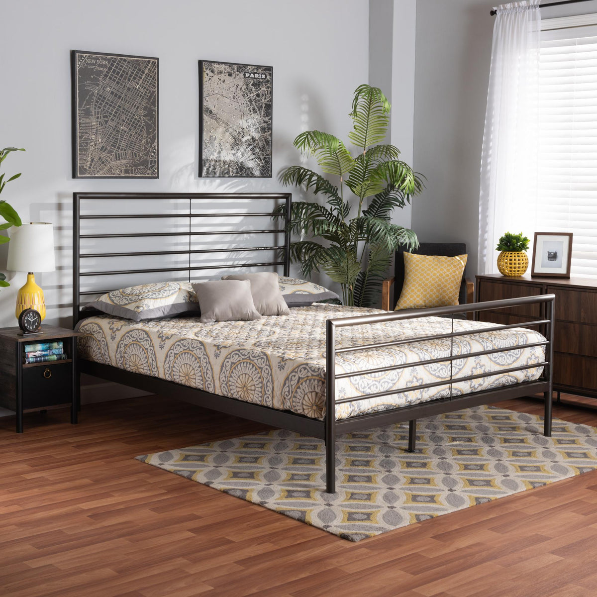 Baxton Studio Alva Modern And Contemporary Industrial Black Finished Metal Queen Size Platform Bed - TS-Alva-Black-Queen