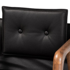 Baxton Studio Marcena Mid-Century Modern Black Imitation Leather Upholstered And Walnut Brown Finished Wood 7-Piece Dining Set - RDC828-Black/Walnut-7PC Dining Set