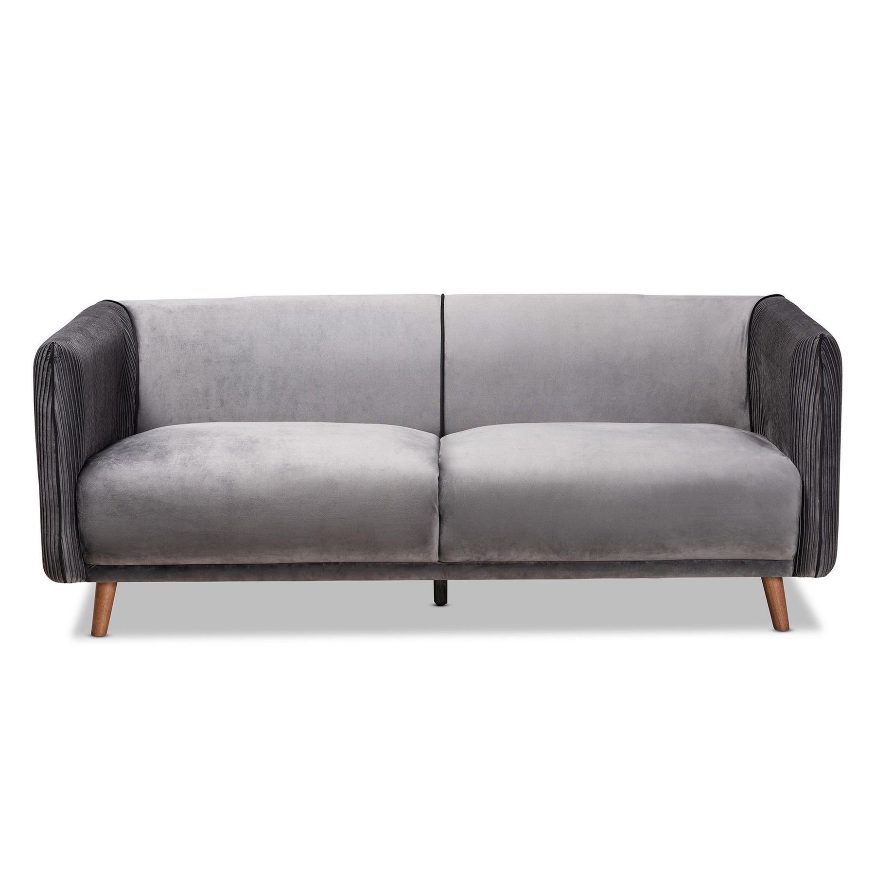 Baxton Studio Beacher Modern And Contemporary Grey Velvet Fabric Upholstered And Walnut Brown Finished Wood Sofa - RDS-S0020-3S-Grey Velvet/Walnut-SF