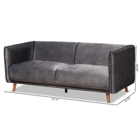 Baxton Studio Beacher Modern And Contemporary Grey Velvet Fabric Upholstered And Walnut Brown Finished Wood Sofa - RDS-S0020-3S-Grey Velvet/Walnut-SF