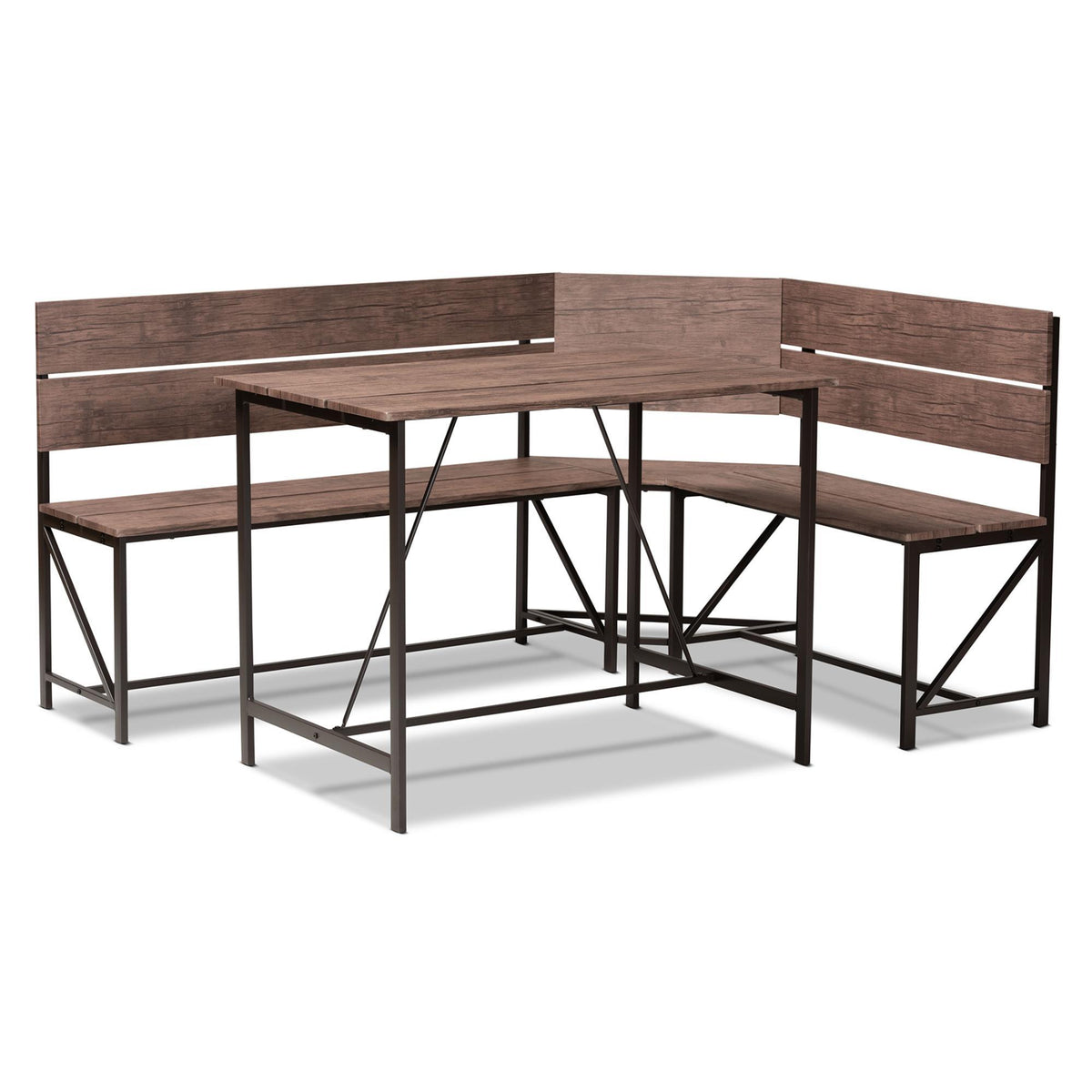 Baxton Studio Marston Modern Industrial Brown Finished Wood And Black Finished Metal 2-Piece Dining Nook Set - LY-N0930-Dining Nook Set