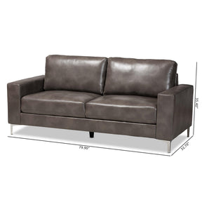 Baxton Studio Rayan Modern And Contemporary Grey Faux Leather Upholstered Silver Finished Metal Loveseat - 9449G-Grey-LS