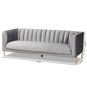 Baxton Studio Maia Contemporary Glam And Luxe Grey Velvet Fabric Upholstered And Gold Finished Metal Sofa - 5016D-Grey Velvet-Sofa