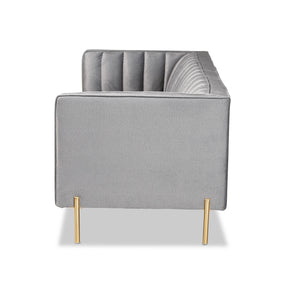 Baxton Studio Maia Contemporary Glam And Luxe Grey Velvet Fabric Upholstered And Gold Finished Metal Sofa - 5016D-Grey Velvet-Sofa