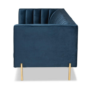 Baxton Studio Maia Contemporary Glam And Luxe Navy Blue Velvet Fabric Upholstered And Gold Finished Metal Sofa - 5016D-Navy Blue Velvet-Sofa