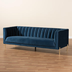 Baxton Studio Maia Contemporary Glam And Luxe Navy Blue Velvet Fabric Upholstered And Gold Finished Metal Sofa - 5016D-Navy Blue Velvet-Sofa