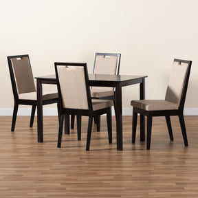 Baxton Studio Rosa Modern And Contemporary Sand Fabric Upholstered And Dark Brown Finished Wood 5-Piece Dining Set - Rosa-Sand/Dark Brown-5PC Dining Set