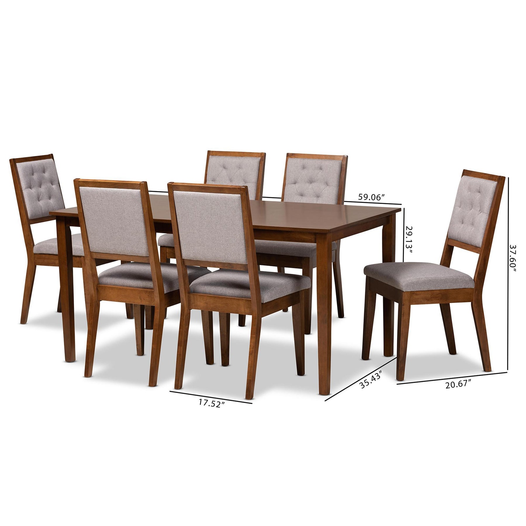 Baxton Studio Suvi Modern And Contemporary Grey Fabric Upholstered And Walnut Brown Finished Wood 7-Piece Dining Set - Suvi-Grey/Walnut-7PC Dining Set