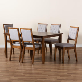 Baxton Studio Suvi Modern And Contemporary Grey Fabric Upholstered And Walnut Brown Finished Wood 7-Piece Dining Set - Suvi-Grey/Walnut-7PC Dining Set