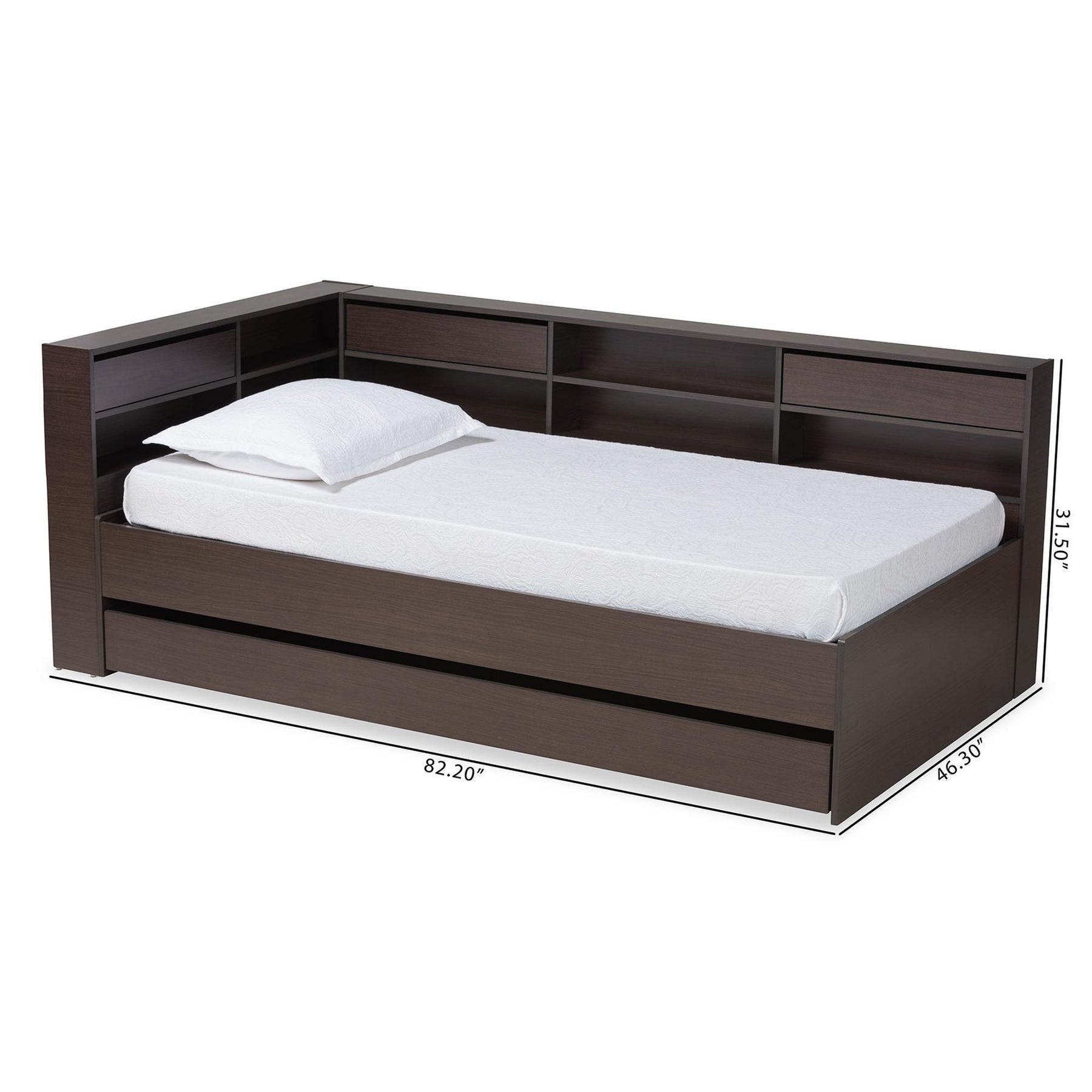 Baxton Studio Faraday Modern And Contemporary Dark Brown Finished Wood Twin Size Platform Storage Corner Bed - SEBED1302718-Modi Wenge-Twin