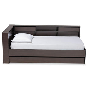 Baxton Studio Faraday Modern And Contemporary Dark Brown Finished Wood Twin Size Platform Storage Corner Bed - SEBED1302718-Modi Wenge-Twin