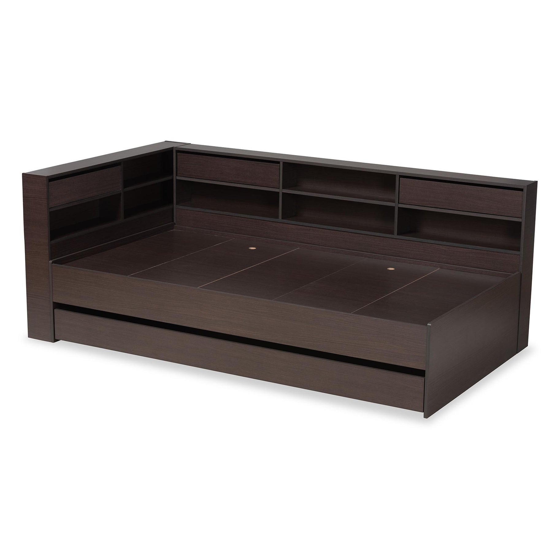 Baxton Studio Faraday Modern And Contemporary Dark Brown Finished Wood Twin Size Platform Storage Corner Bed - SEBED1302718-Modi Wenge-Twin