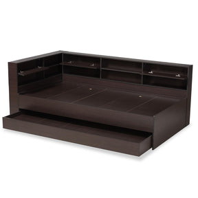 Baxton Studio Faraday Modern And Contemporary Dark Brown Finished Wood Twin Size Platform Storage Corner Bed - SEBED1302718-Modi Wenge-Twin