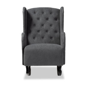 Baxton Studio Jamir Classic And Traditional Grey Fabric Upholstered And Dark Brown Finished Wood Rocking Chair - HH-036-Velvet Grey-Rocking Chair