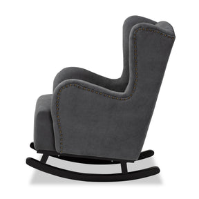 Baxton Studio Jamir Classic And Traditional Grey Fabric Upholstered And Dark Brown Finished Wood Rocking Chair - HH-036-Velvet Grey-Rocking Chair