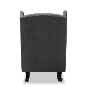 Baxton Studio Jamir Classic And Traditional Grey Fabric Upholstered And Dark Brown Finished Wood Rocking Chair - HH-036-Velvet Grey-Rocking Chair