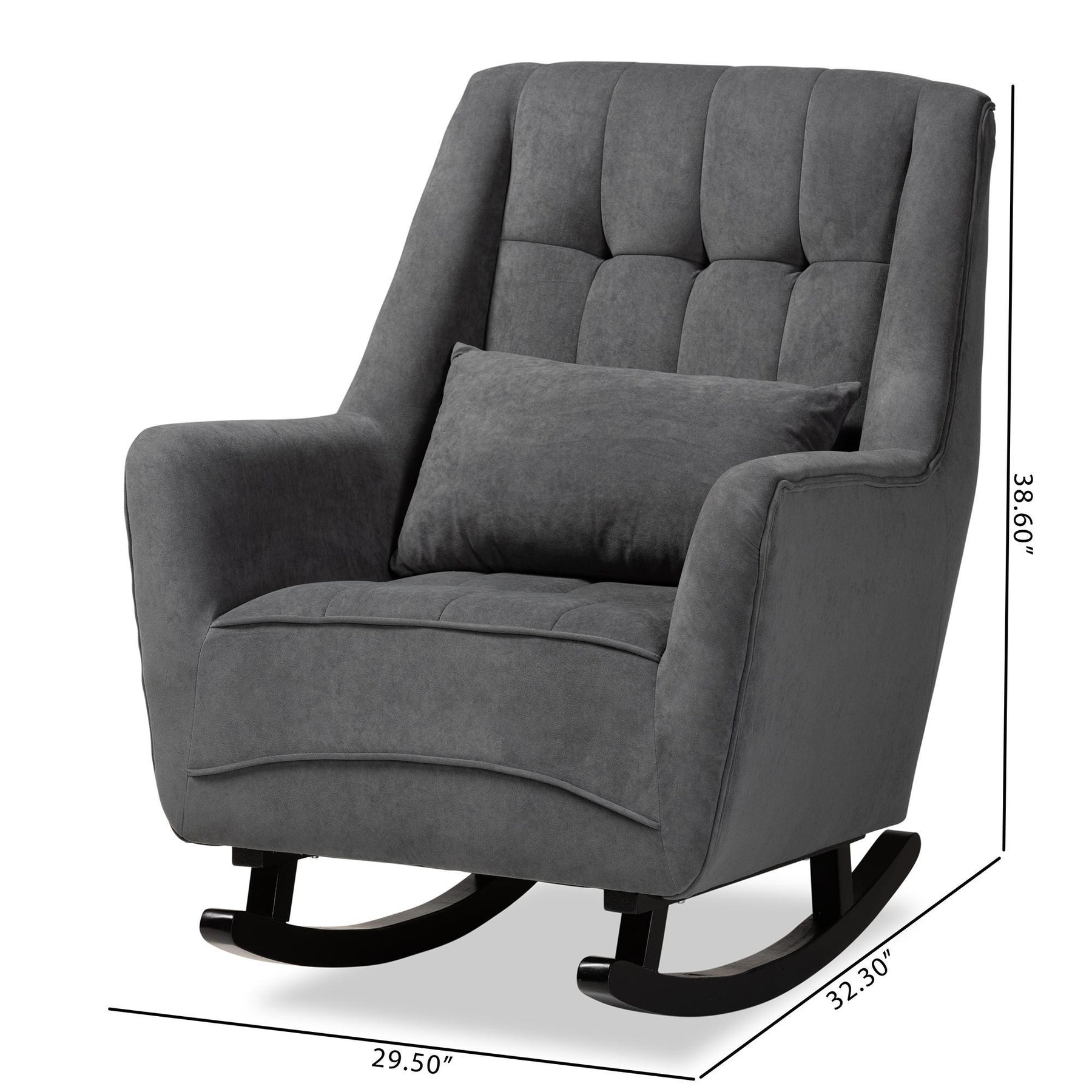 Baxton Studio Elisa Modern And Contemporary Grey Fabric Upholstered And Dark Brown Finished Wood Rocking Chair - HH-009-Velvet Grey-Rocking Chair