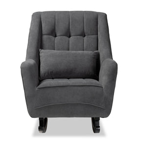 Baxton Studio Elisa Modern And Contemporary Grey Fabric Upholstered And Dark Brown Finished Wood Rocking Chair - HH-009-Velvet Grey-Rocking Chair