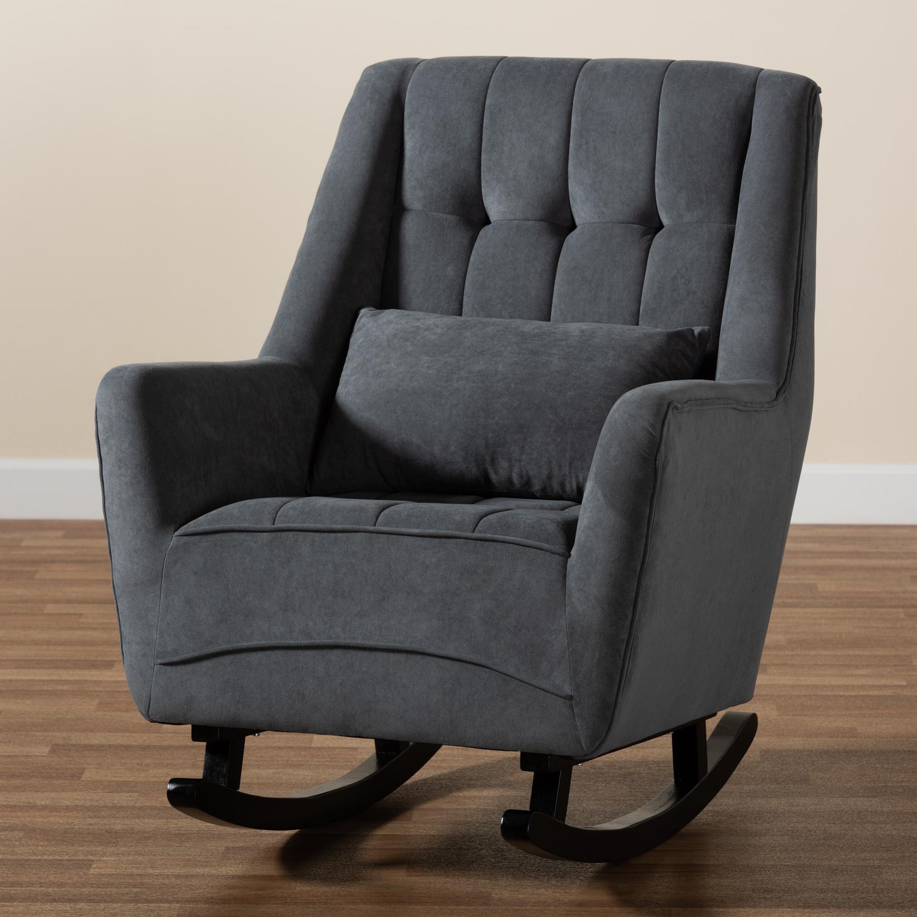 Baxton Studio Elisa Modern And Contemporary Grey Fabric Upholstered And Dark Brown Finished Wood Rocking Chair - HH-009-Velvet Grey-Rocking Chair