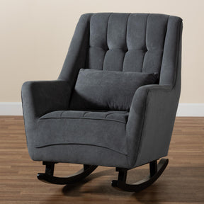 Baxton Studio Elisa Modern And Contemporary Grey Fabric Upholstered And Dark Brown Finished Wood Rocking Chair - HH-009-Velvet Grey-Rocking Chair