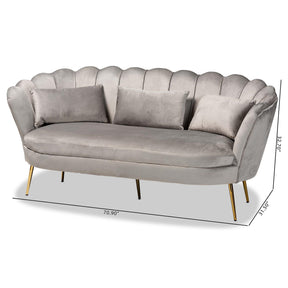 Baxton Studio Genia Contemporary Glam And Luxe Grey Velvet Fabric Upholstered And Gold Metal Sofa - DC-02T-Shiny Velvet Light Grey-Sofa