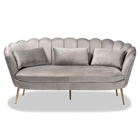 Baxton Studio Genia Contemporary Glam And Luxe Grey Velvet Fabric Upholstered And Gold Metal Sofa - DC-02T-Shiny Velvet Light Grey-Sofa