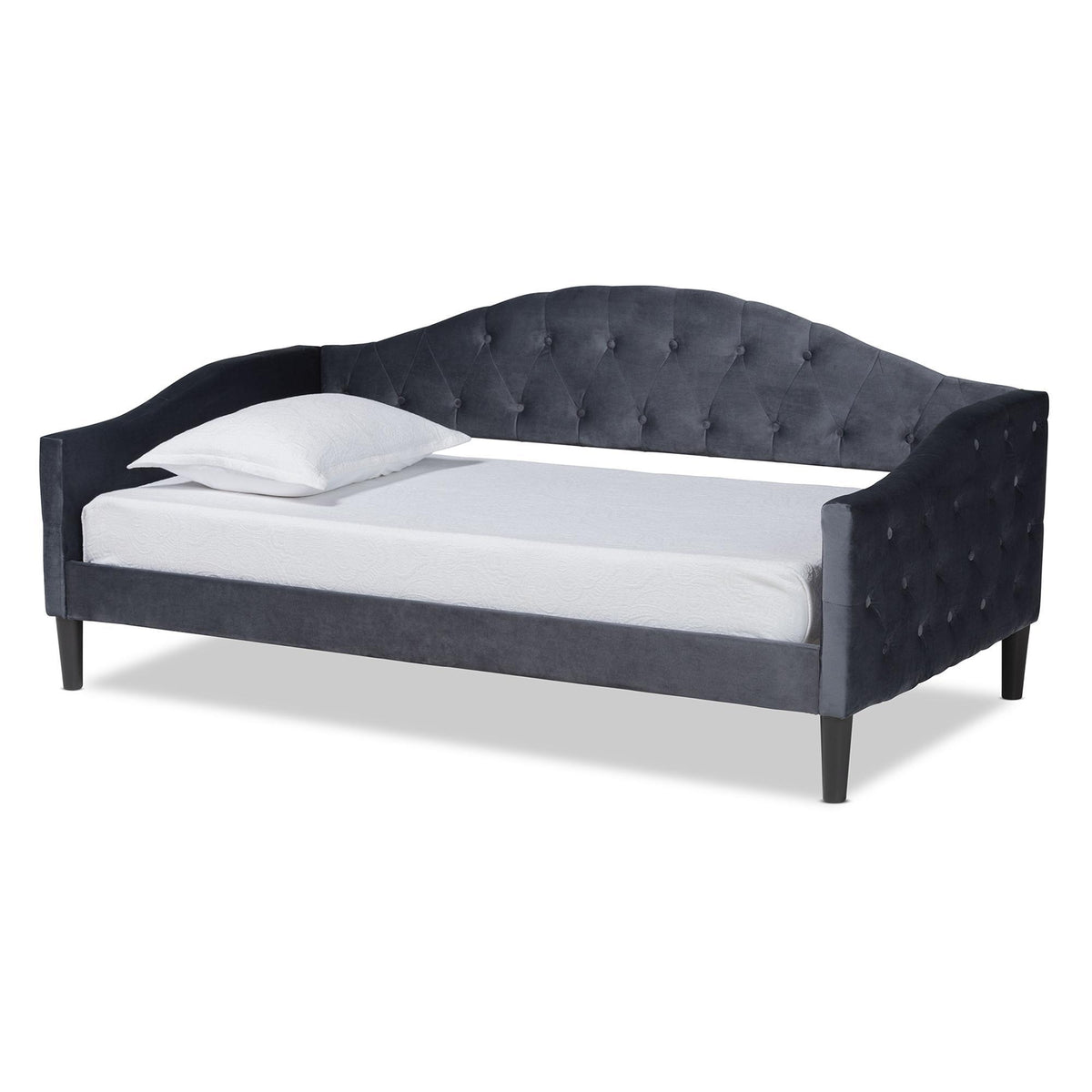 Baxton Studio Benjamin Modern And Contemporary Grey Velvet Fabric Upholstered And Dark Brown Finished Wood Full Size Daybed - Benjamin-Grey Velvet-Daybed-Full