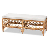 Baxton Studio Orchard Modern Bohemian White Fabric Upholstered And Natural Brown Rattan Bench - Orchard-Rattan-Bench