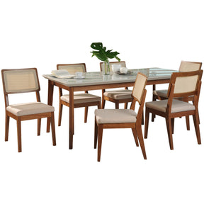 Manhattan Comfort 7-Piece Lillian 62.99" and Pell Dining Set with 6 Dining Chairs in Off White and Dark Beige-Minimal & Modern