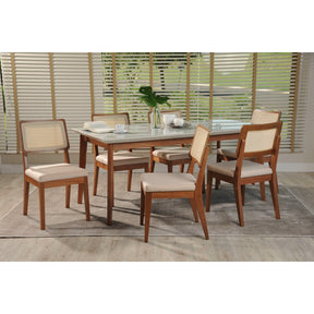 Manhattan Comfort 7-Piece Lillian 62.99" and Pell Dining Set with 6 Dining Chairs in Off White and Dark Beige-Minimal & Modern