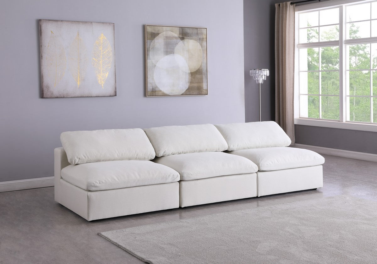 Meridian Furniture Serene Cream Linen Fabric Deluxe Cloud Modular Armless Sofa