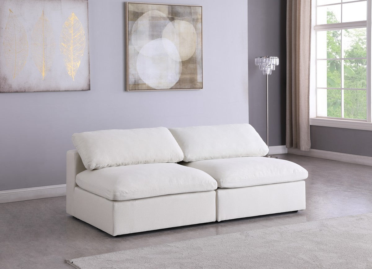 Meridian Furniture Serene Cream Linen Fabric Deluxe Cloud Modular Armless Sofa