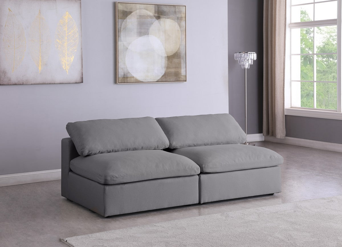 Meridian Furniture Serene Grey Linen Fabric Deluxe Cloud Modular Armless Sofa