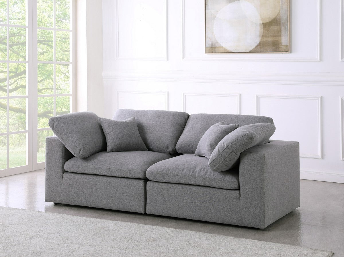 Meridian Furniture Serene Grey Linen Fabric Deluxe Cloud Modular Sofa