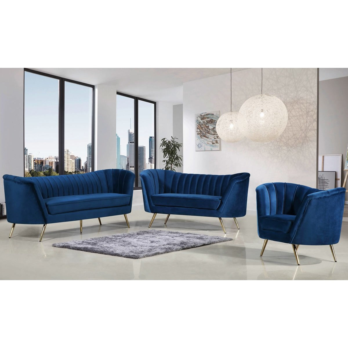 Meridian Furniture Margo Navy Velvet Chair-Minimal & Modern