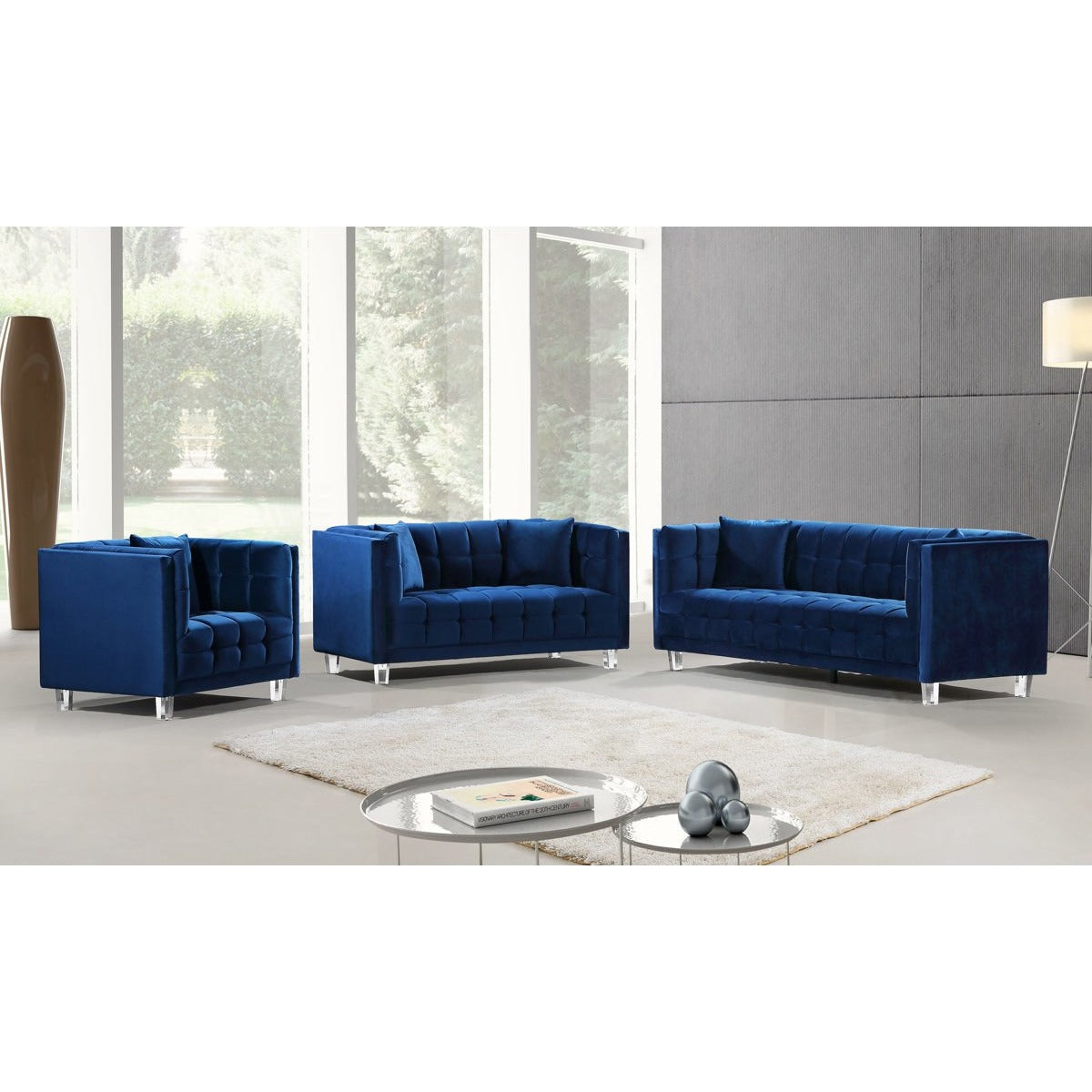 Meridian Furniture Mariel Navy Velvet Loveseat-Minimal & Modern