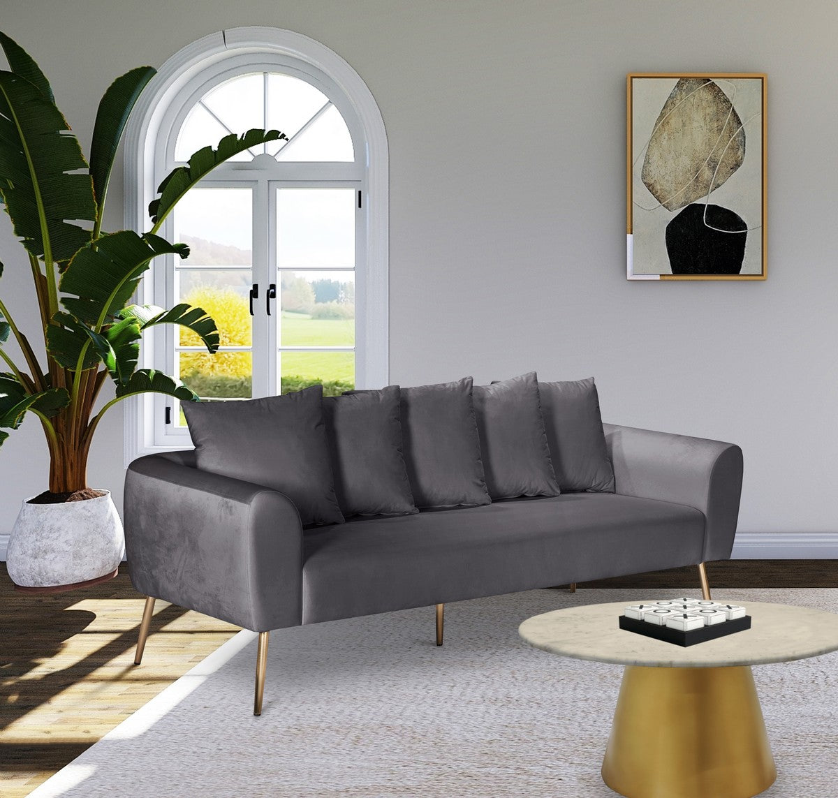 Meridian Furniture Quinn Grey Velvet Sofa