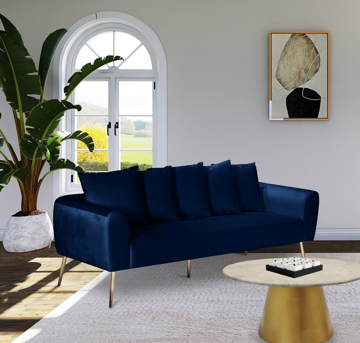 Meridian Furniture Quinn Navy Velvet Sofa