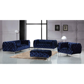 Meridian Furniture Mercer Navy Velvet Ottoman-Minimal & Modern